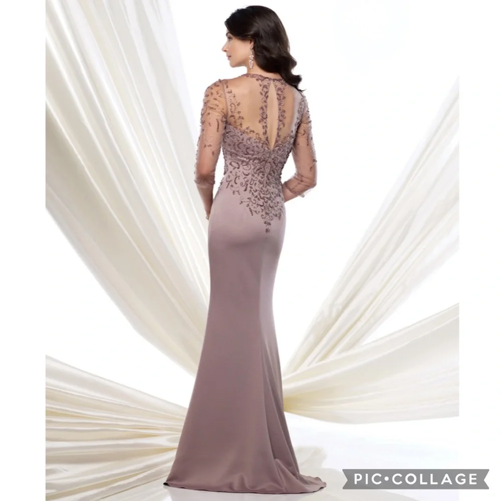 Montage by MonCheri 3/4 sleeves illusion hand beaded bodice gown - Picture 2 of 15